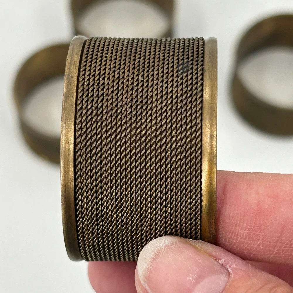 Vintage Brass Napkin Rings Set of 6 Twisted Rope Mesh Textured Gold Tone Table